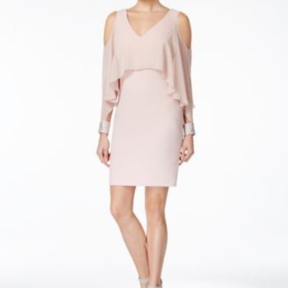 Calvin Klein Dresses & Skirts - CK Cold-Shoulder Pink Special Occasion Rhinestone Embellished Sheath Dress sz 4